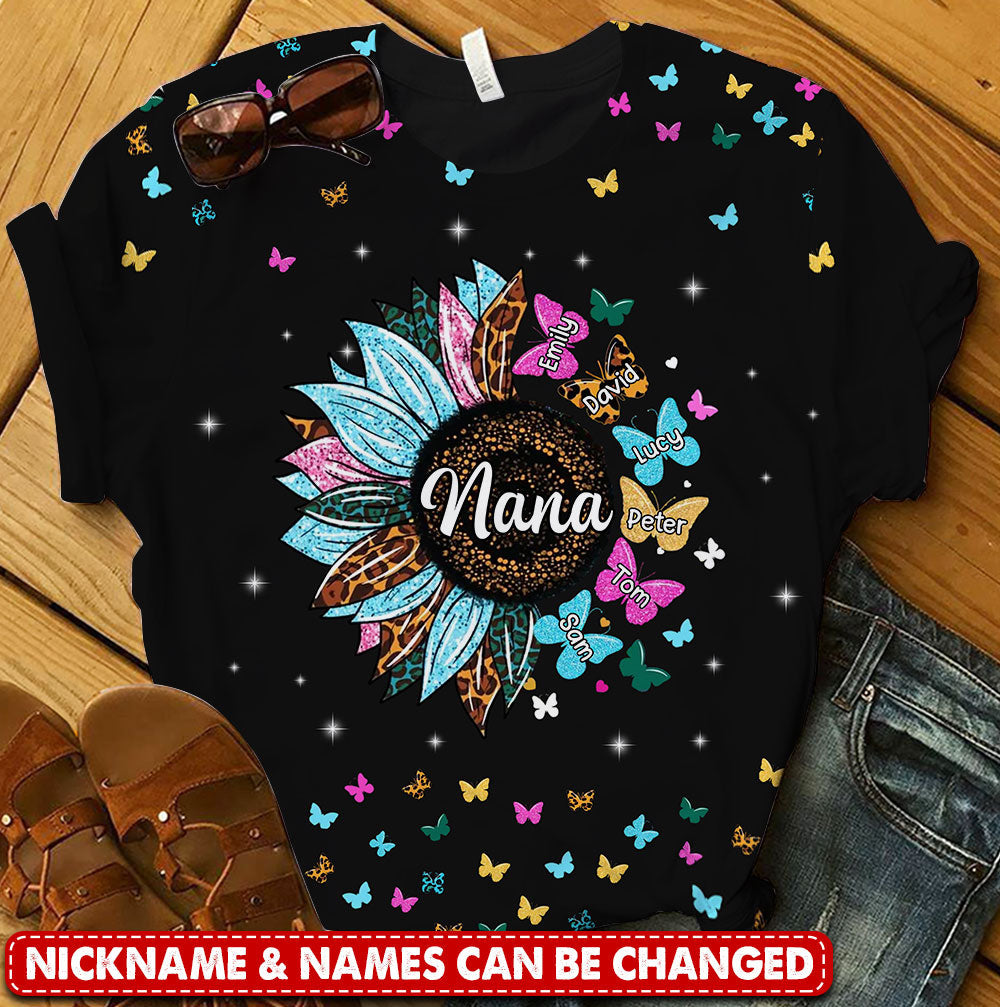 Leopard Glitter Sunflower Grandma Mom Butterfly Kids Personalized 3D Shirt