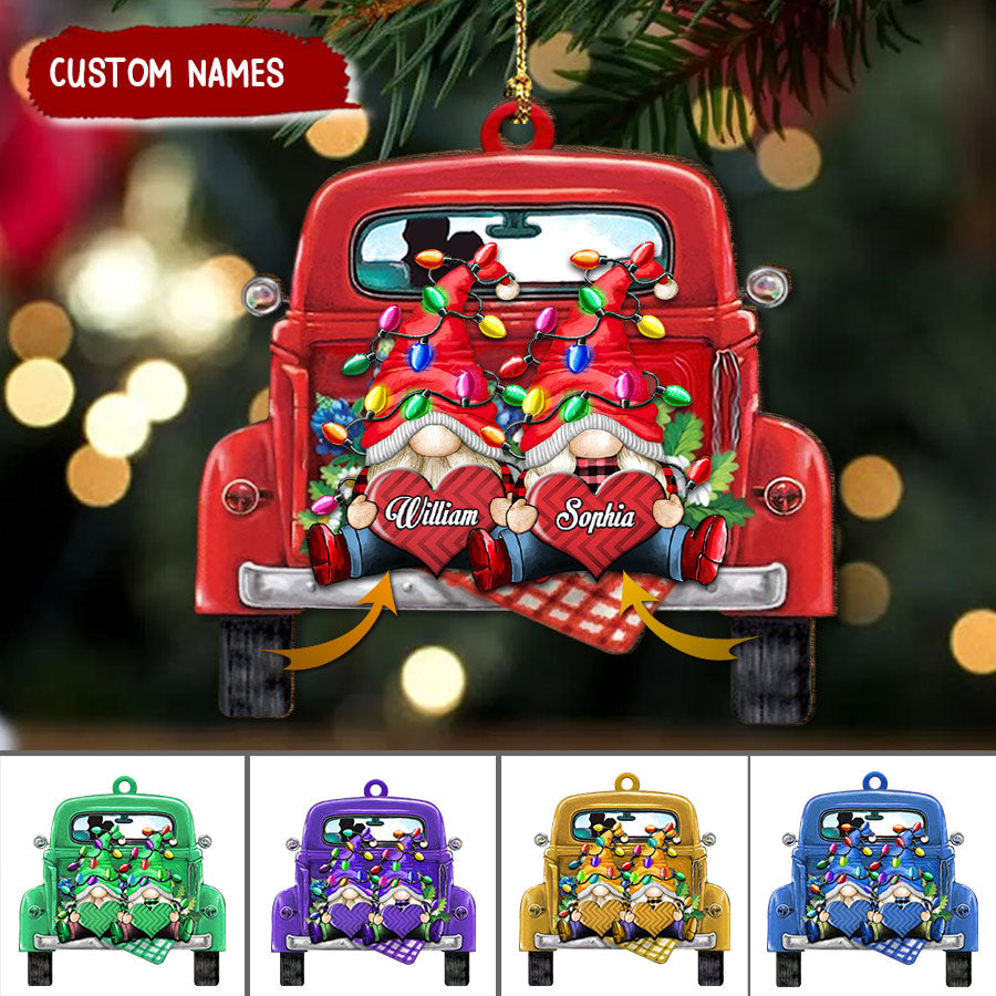 Personalized Christmas Couple DWARF On Truck Wooden Ornament