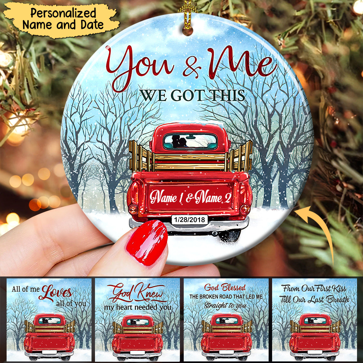 You And Me We Got This Winter Season Truck Personalized Circle Ceramic Ornament