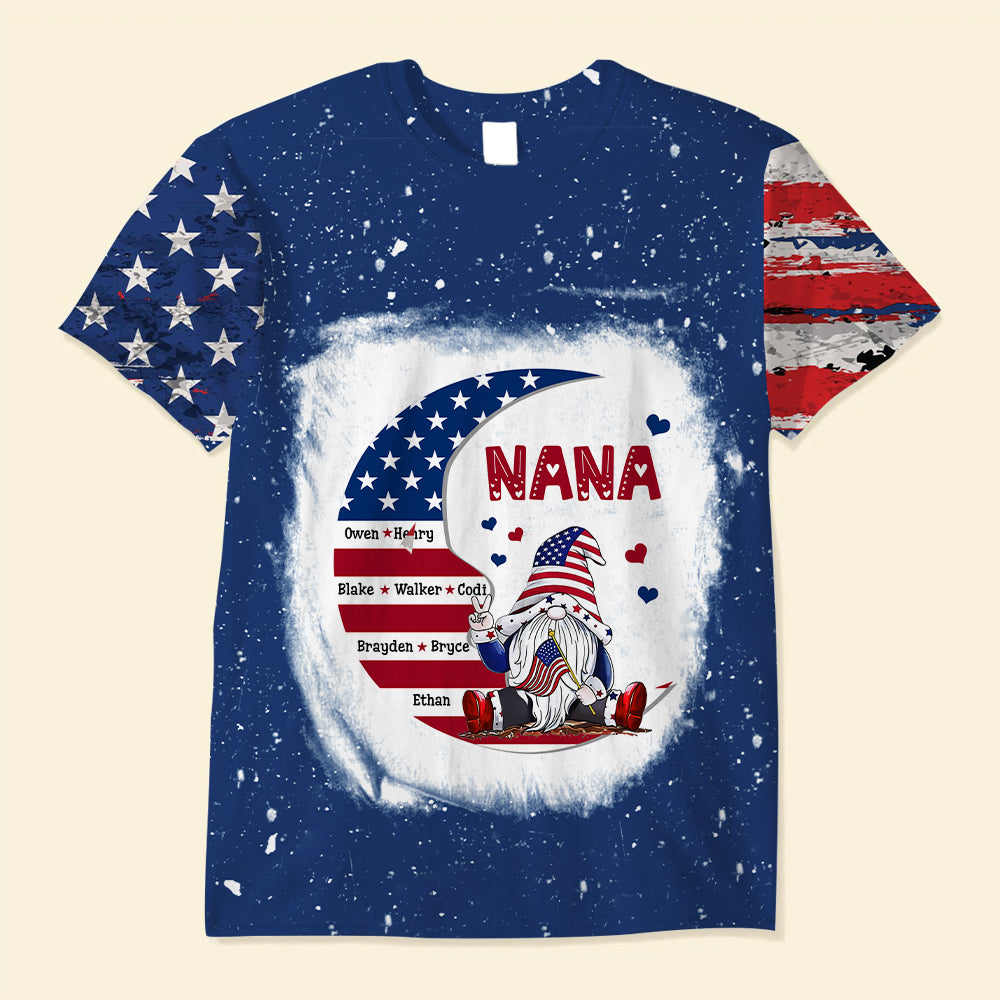 Personalized American Flag Grandma Nana Mom Dwarf On Moon 3D T-shirt