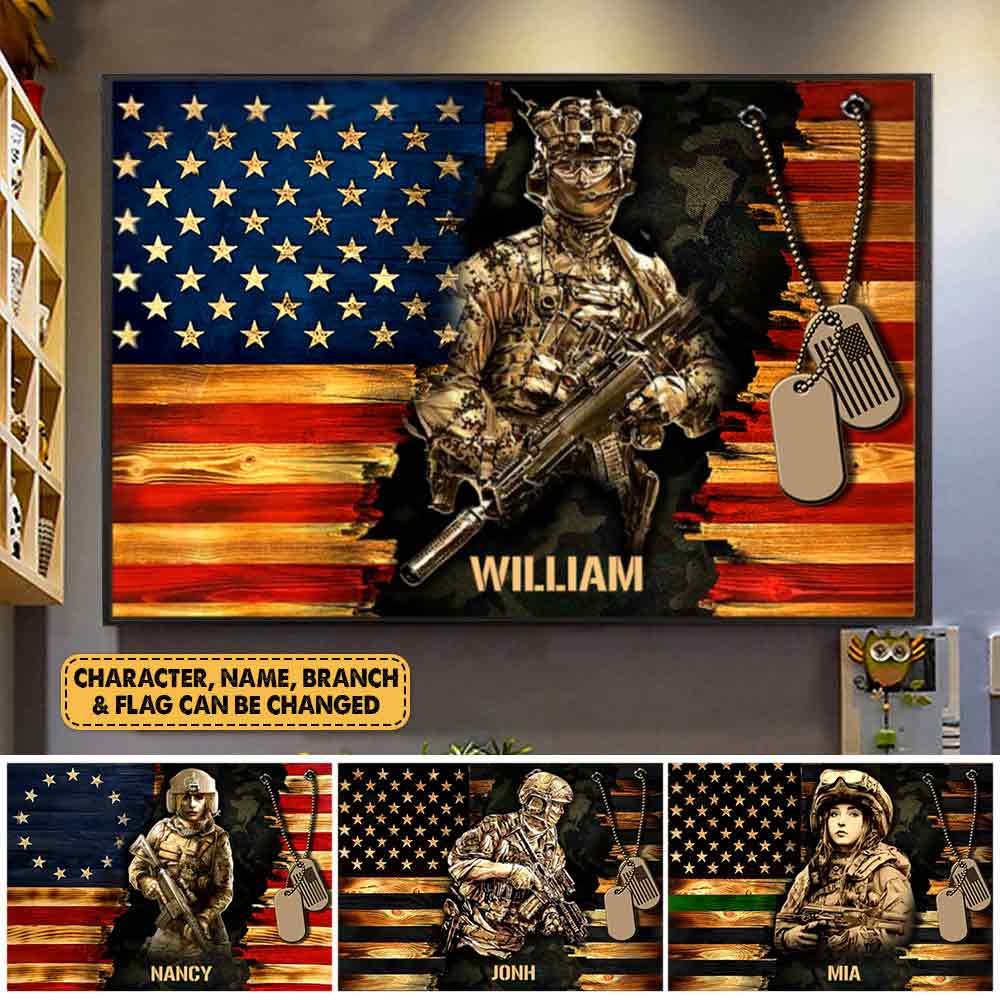 Personalized Gift for Military Veteran Soldier American Rustic Flag Poster