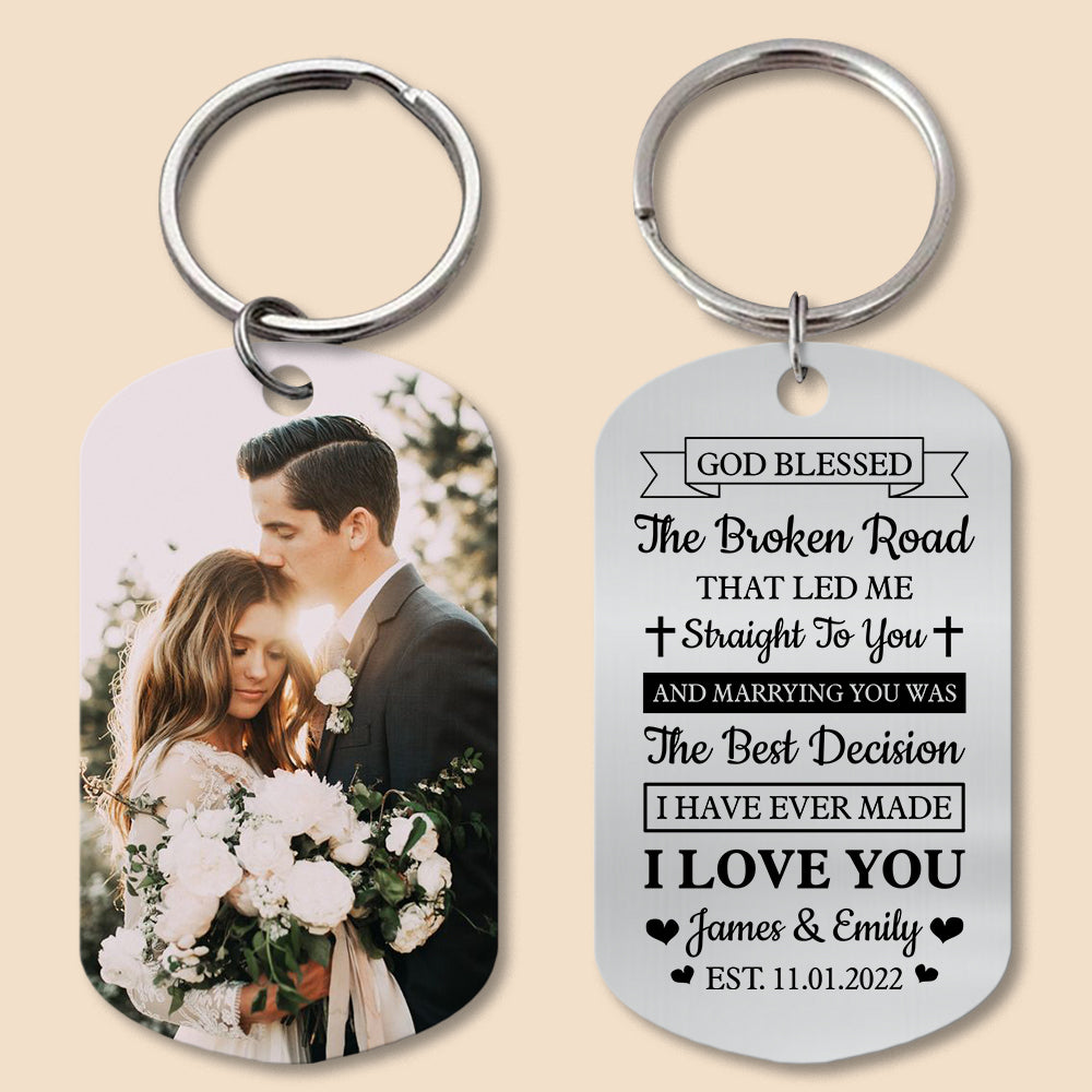 God Blessed The Broken Road - Personalized Keychain - Best Gift for Couple