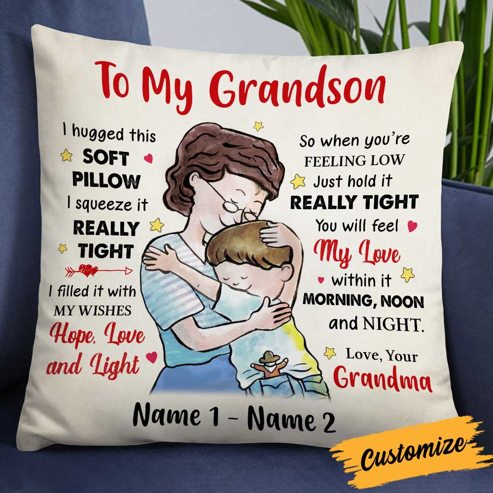 Personalized Grandson Grandma Hug Pillow