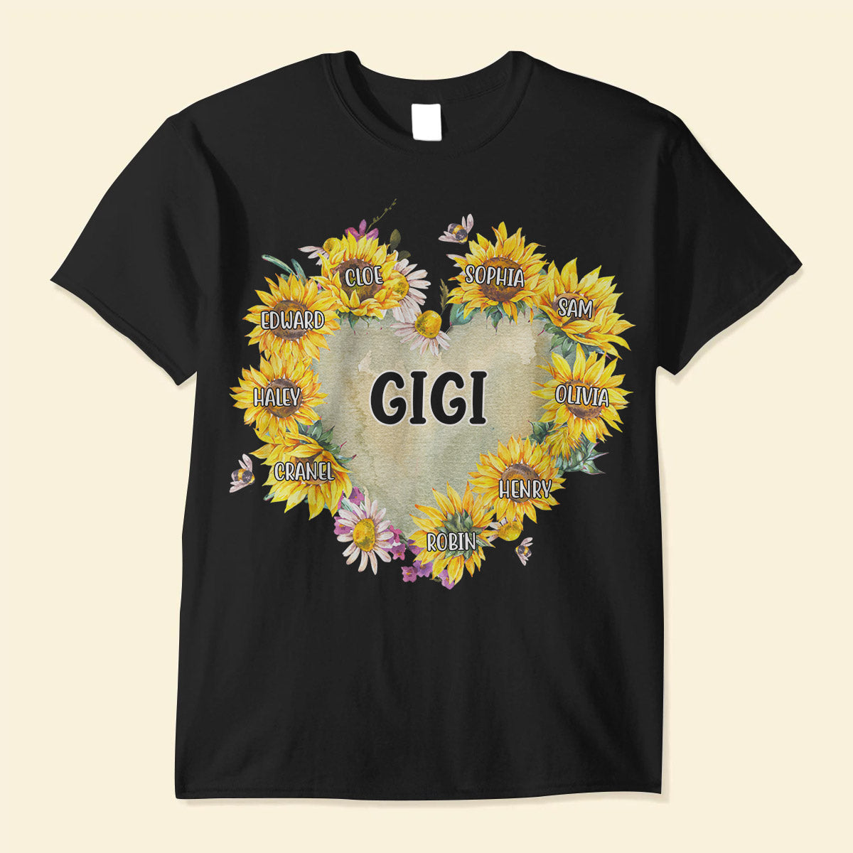 Personalized Grandma Hearts Sunflower T-Shirt with Custom Kid names T-shirt Perfect Gift Present for Grandmas Moms Aunties