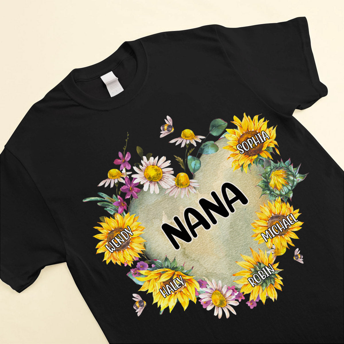 Personalized Grandma Hearts Sunflower T-Shirt with Custom Kid names T-shirt Perfect Gift Present for Grandmas Moms Aunties