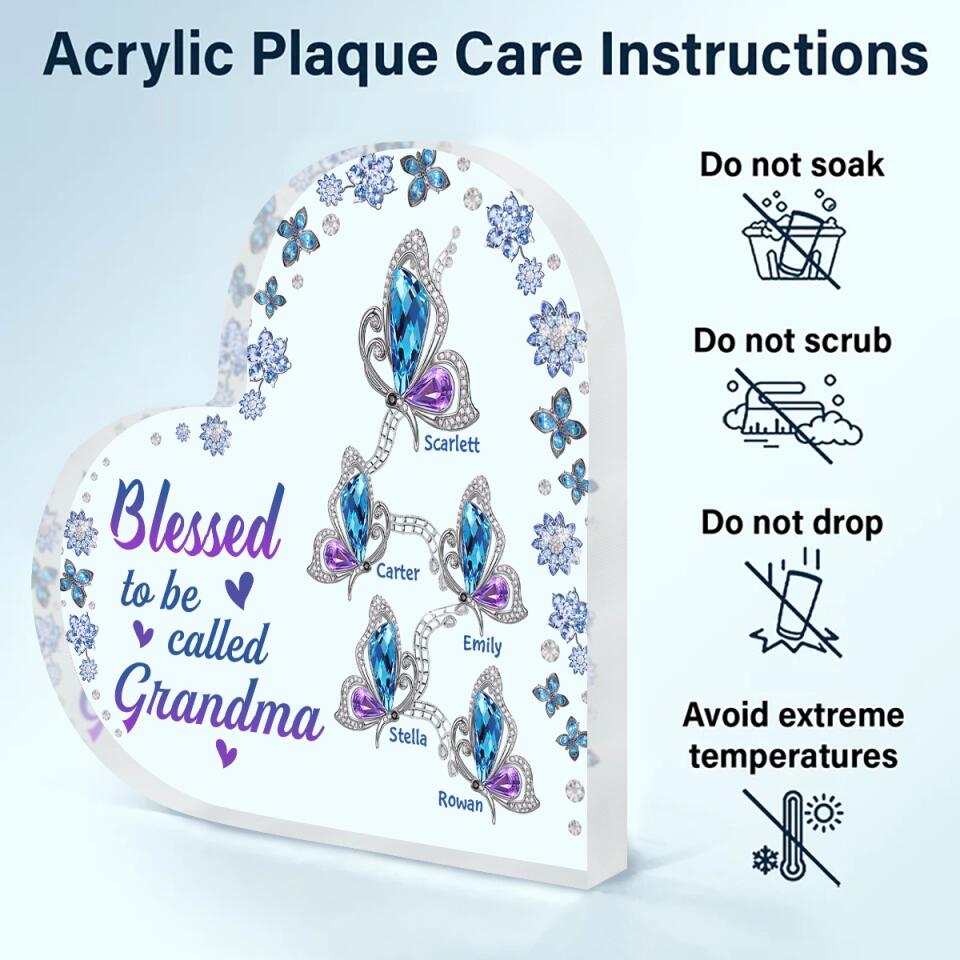 Personalized Heart Shaped Acrylic Plaque  - Blessed To Be Called Grandma