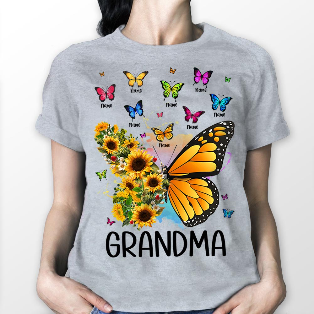 Personalized Nickname And Grandkid's Names Shirts Butterfly Sunflower Shirts