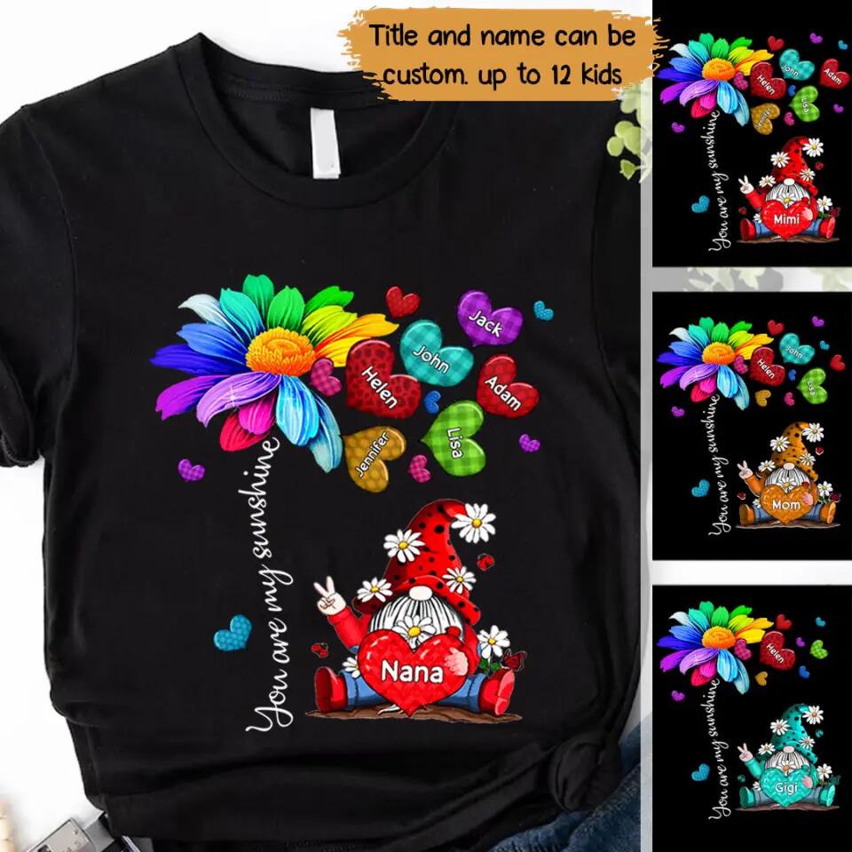 Personalized You Are My Sunshine Grandma Nana Aunt Sunflower Kid Name Heart Tshirt