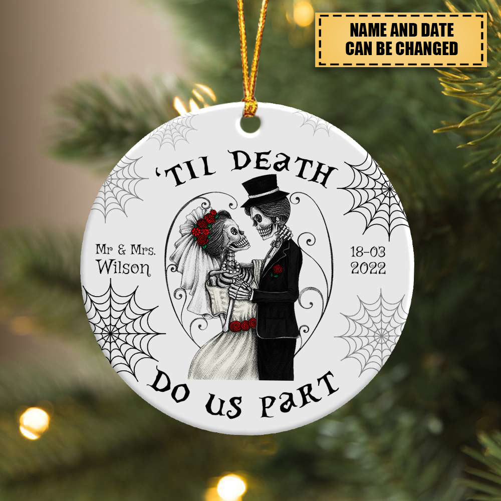 Skull Couple Till Death Do Us Part, Personalized Ceramic Ornament