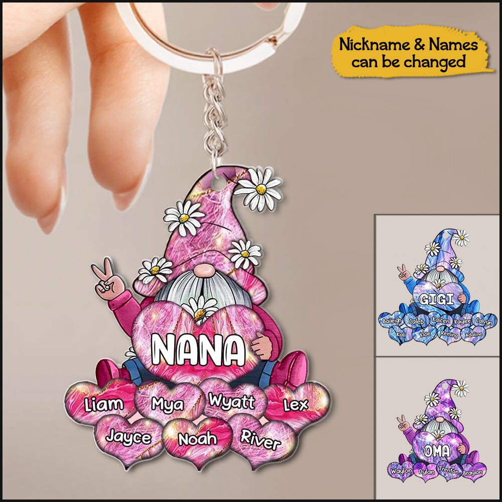 SPARKLING COLORFUL DOLL GRANDMA- MOM WITH SWEET HEART KIDS PERSONALIZED ACRYLIC KEYCHAIN