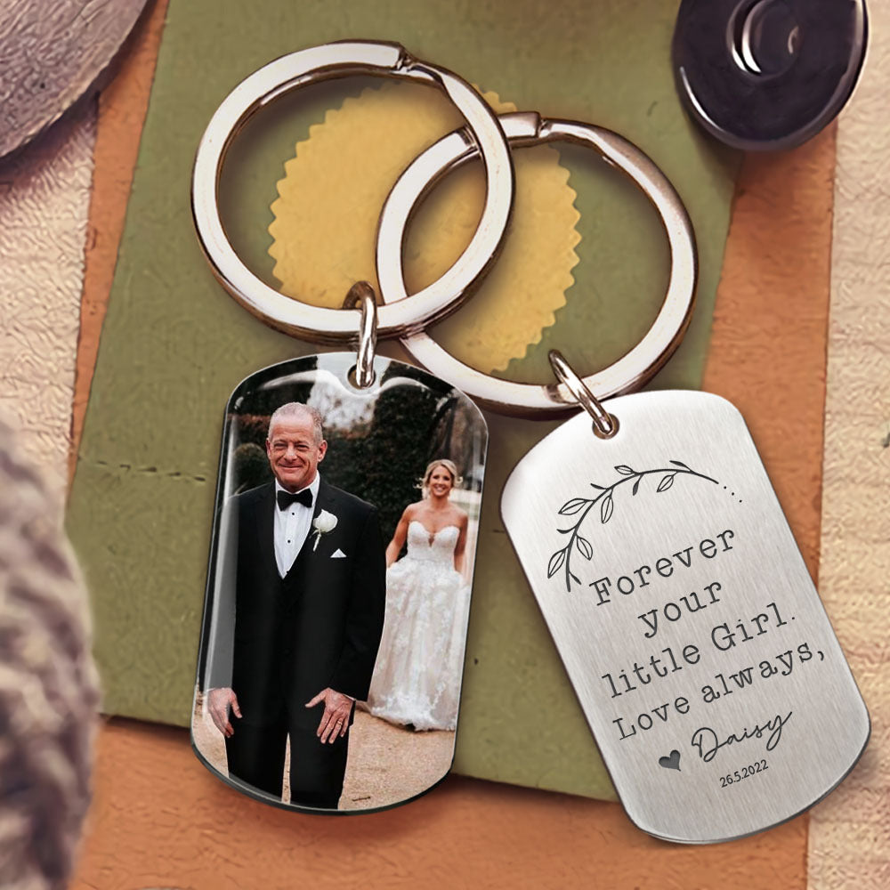 Forever Your Little Girl Dad Photo Metal Keychain - Gift For Dad