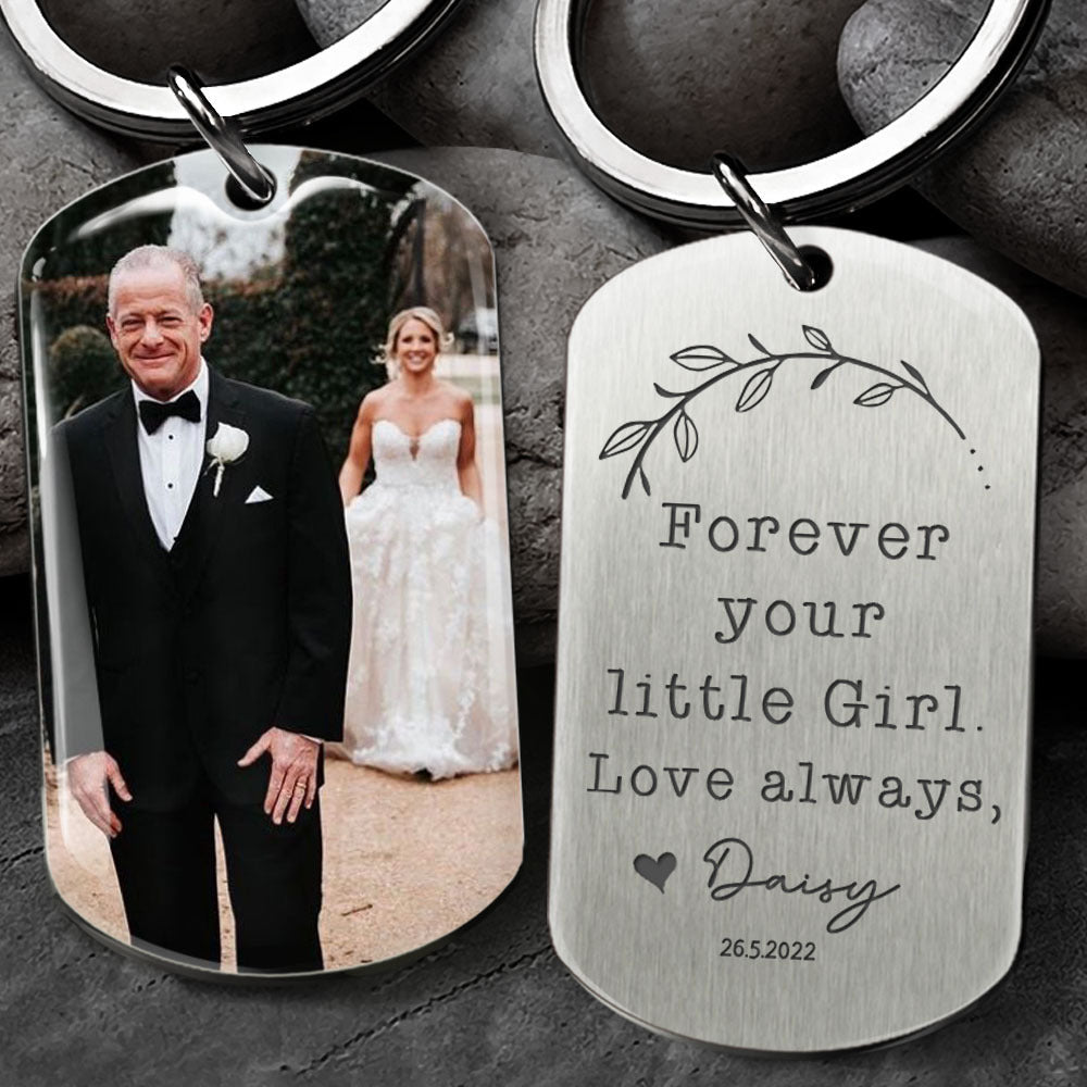 Forever Your Little Girl Dad Photo Metal Keychain - Gift For Dad