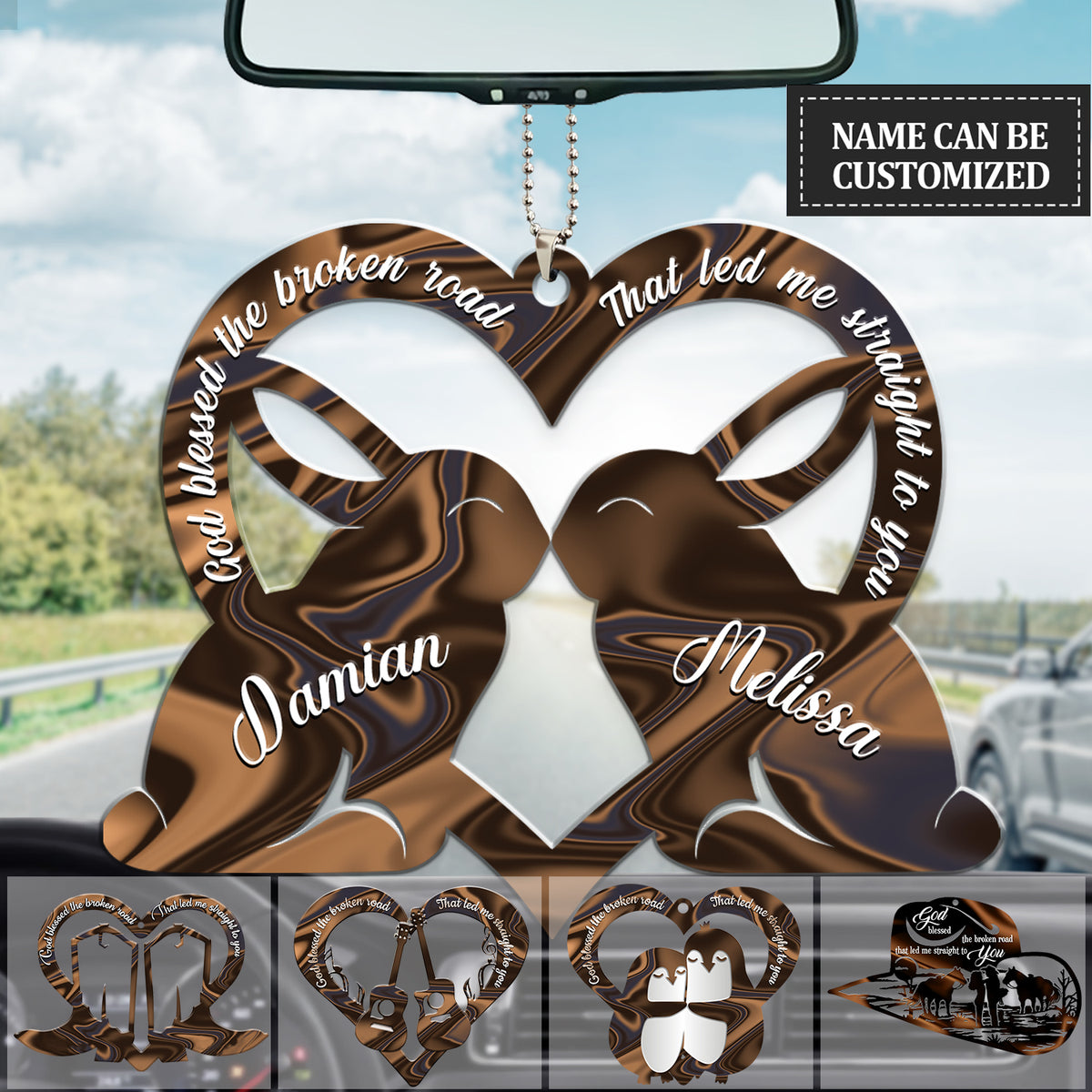 Kissing Couple God Blessed Personalized Car Hanging Ornament