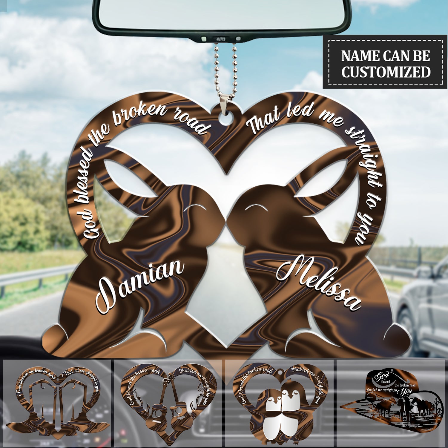 Kissing Couple God Blessed Personalized Car Hanging Ornament