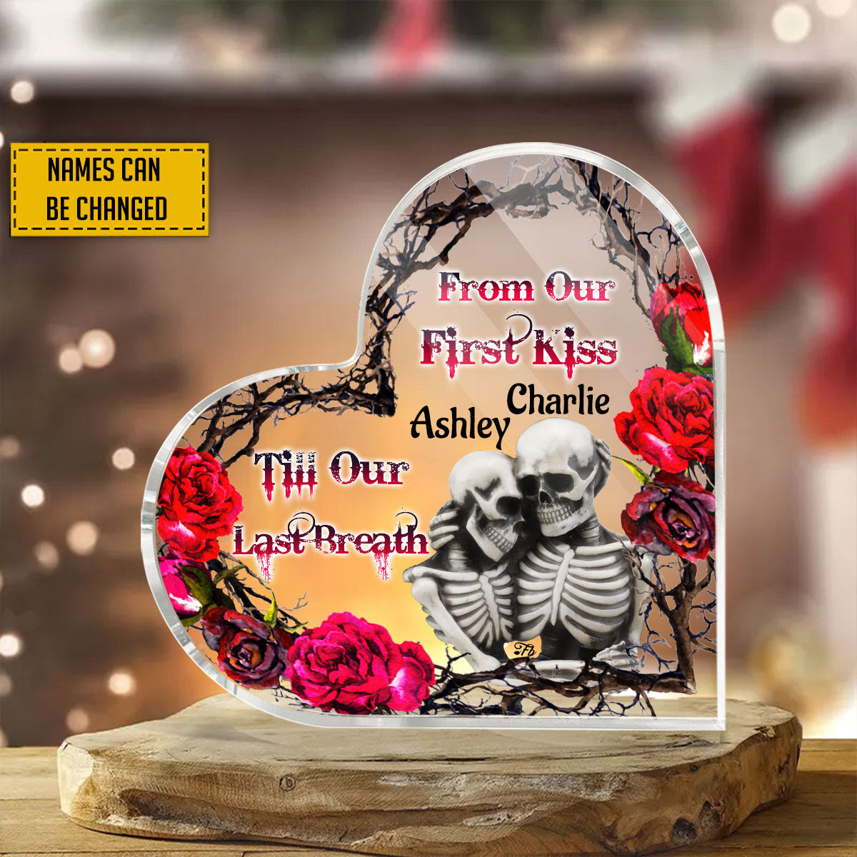 Skull Couple - Personalized Heart-Shaped Acrylic Plaque