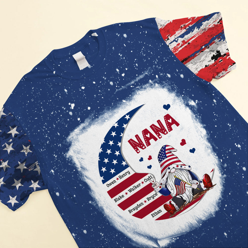 Personalized American Flag Grandma Nana Mom Dwarf On Moon 3D T-shirt