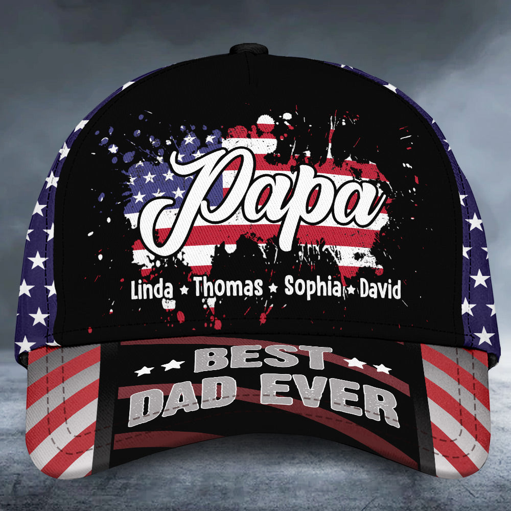Personalized papa with grandkids usa flag CAP - Gift idea for Father's day