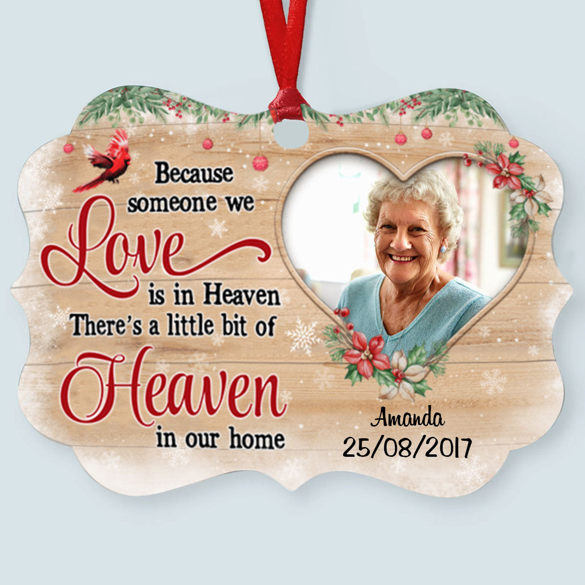 Christmas Wreath Heart Photo Memorial Personalized Acrylic Ornament Memorial Gift