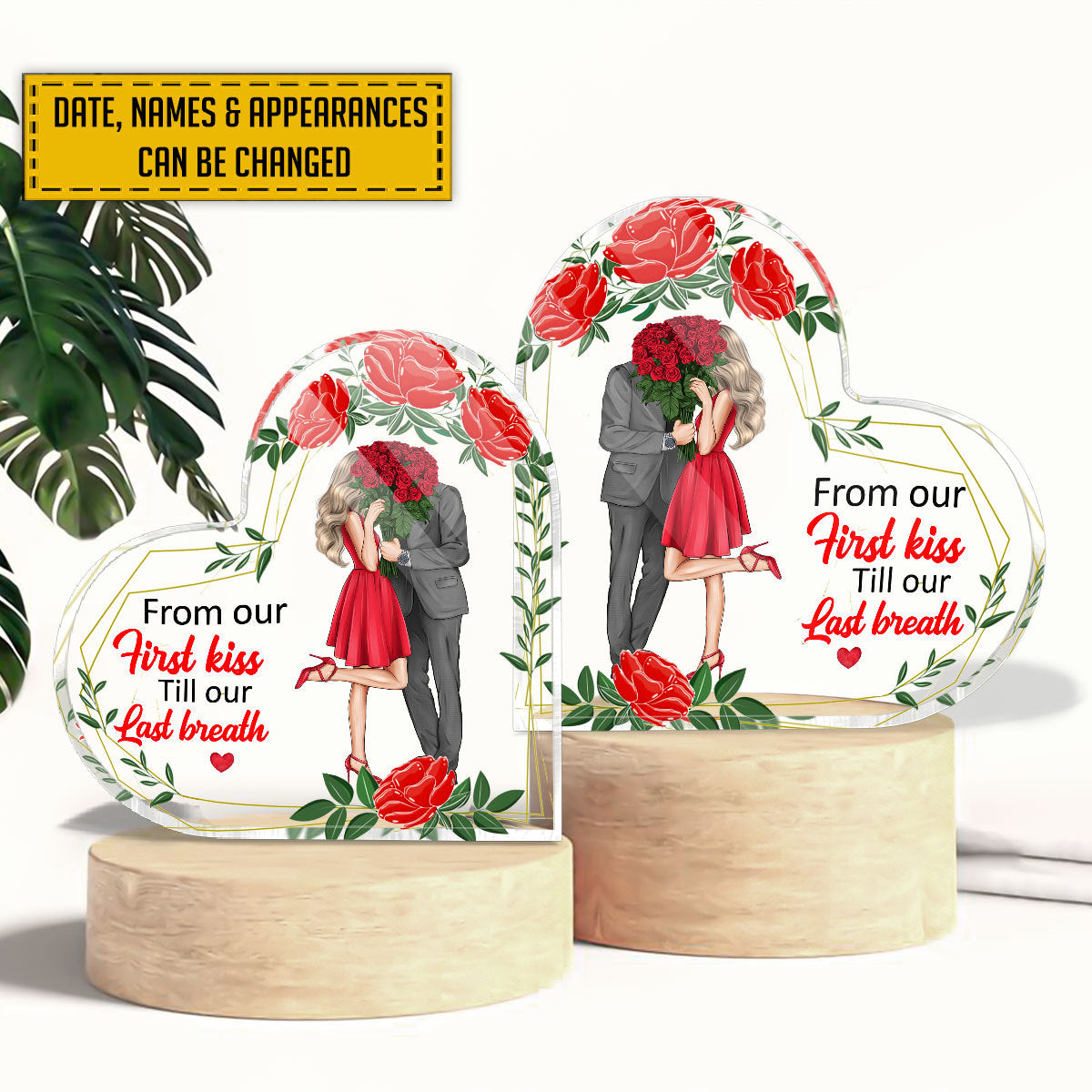 Couple Kissing - Personalized Heart-Shaped Acrylic Plaque